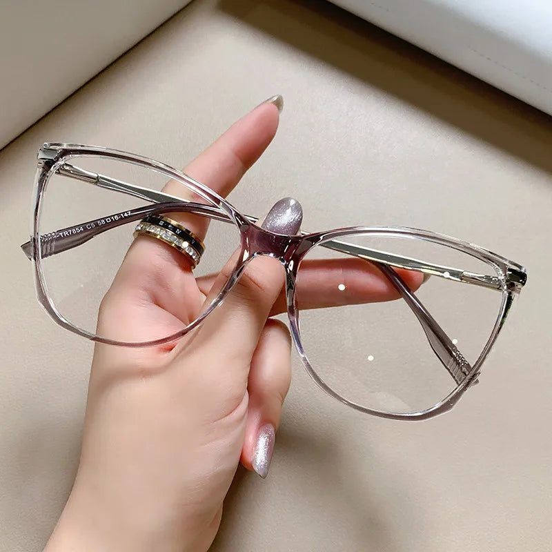 Blue Light Blocking Cat Eye Nearsighted Eyeglasses Women Men TR90 Metal Spring Hinge Eyeglasses Luxury Myopia Glasses -1.75 -6.0