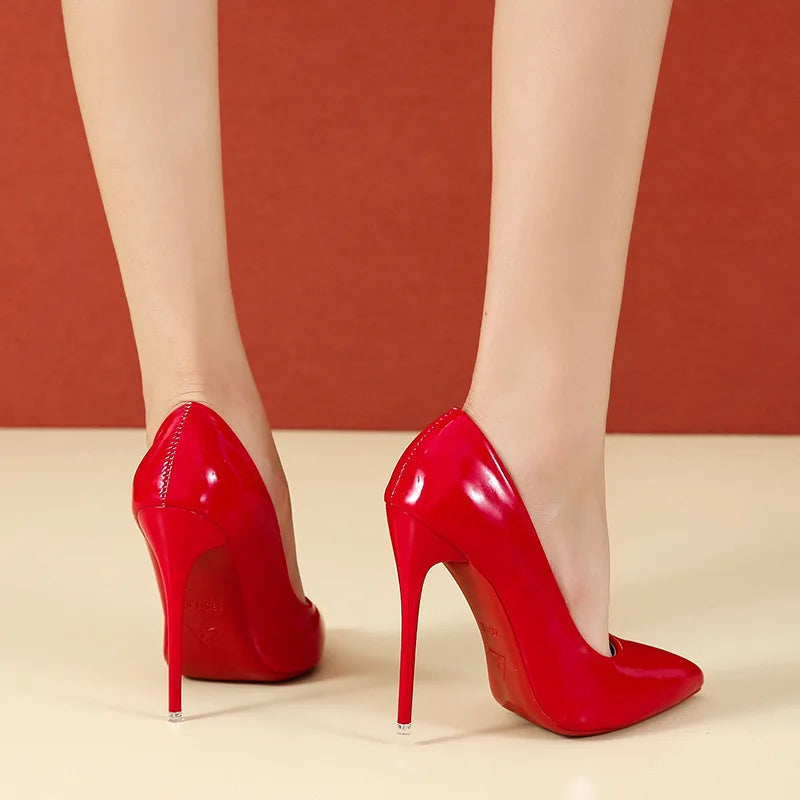 Women's Shoes Red Sole High Heels Sexy Pointed Toe 12cm Pumps Stiletto Women Wedding Shoes Plus Size Dress High Heels Tacones