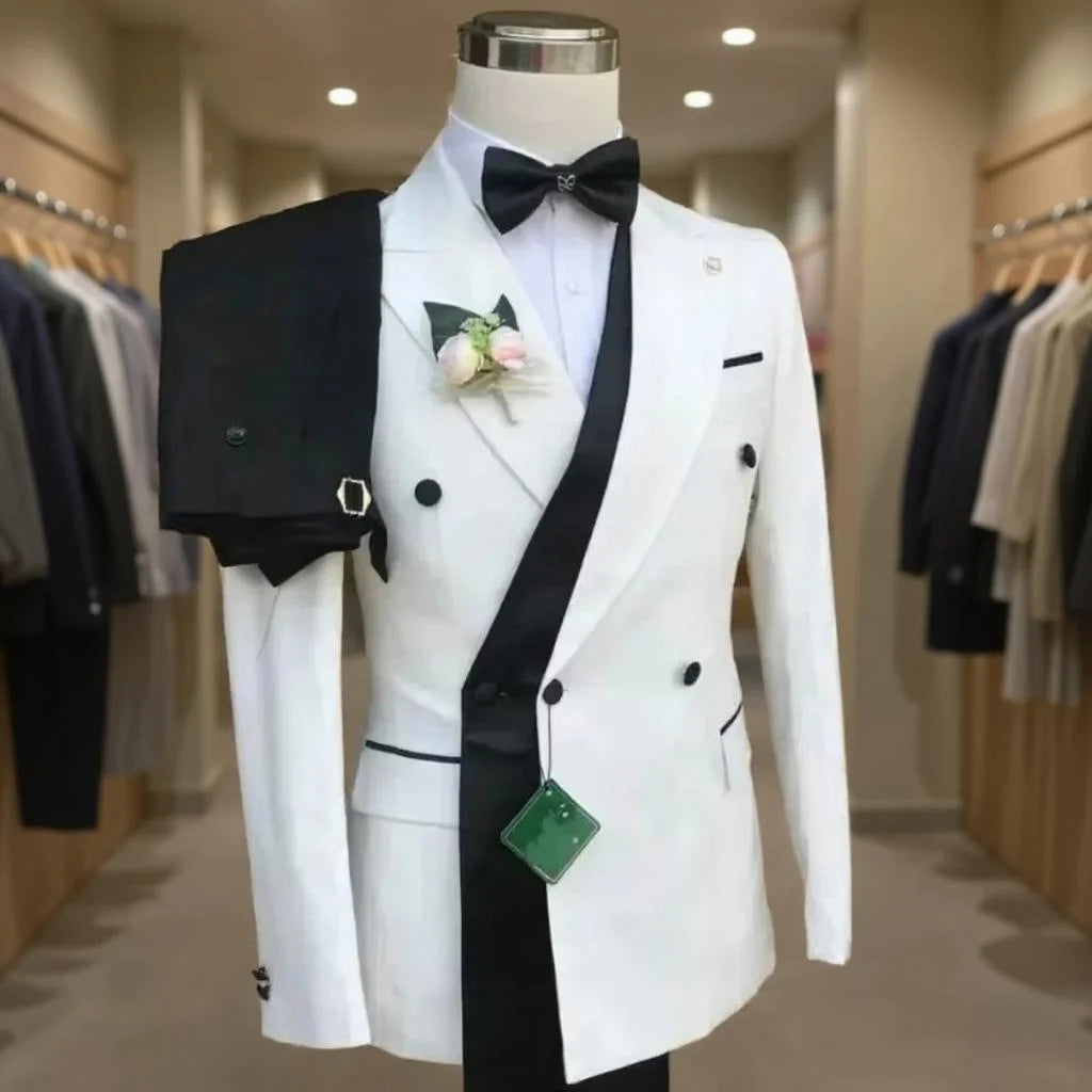 Double Breasted Formal Suits for Men Business Prom Blazer with Pants Wedding Groom Tuxedo Male Suits Custom 2 Pieces Suit Jacket