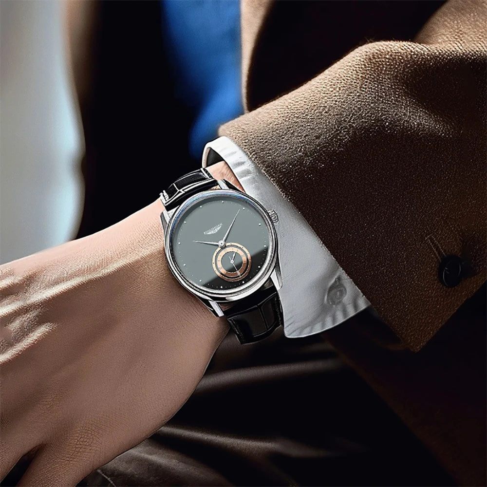 Fashion Men Business Black Leather Quartz Analog Watches Daily Valentine's Gift Graduation Gift For School
