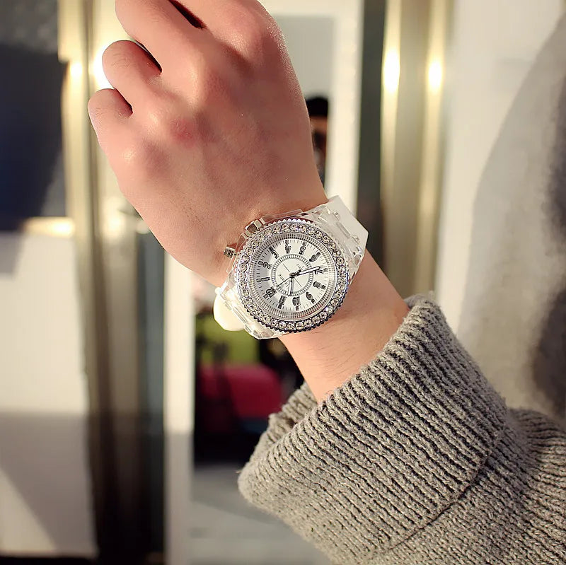 LED Light Flash Luminous Watches Women Men Boys Girls Silicone Wrist Watch Fashion Rhinestone Clock Kids Children Relogio Saati