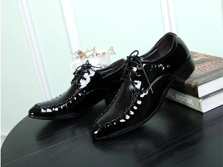 Men's  Dress Leather Shoes Lace-Up Wedding Party Shoes Mens Business Office Oxfords Flats Plus Size Men Fashion