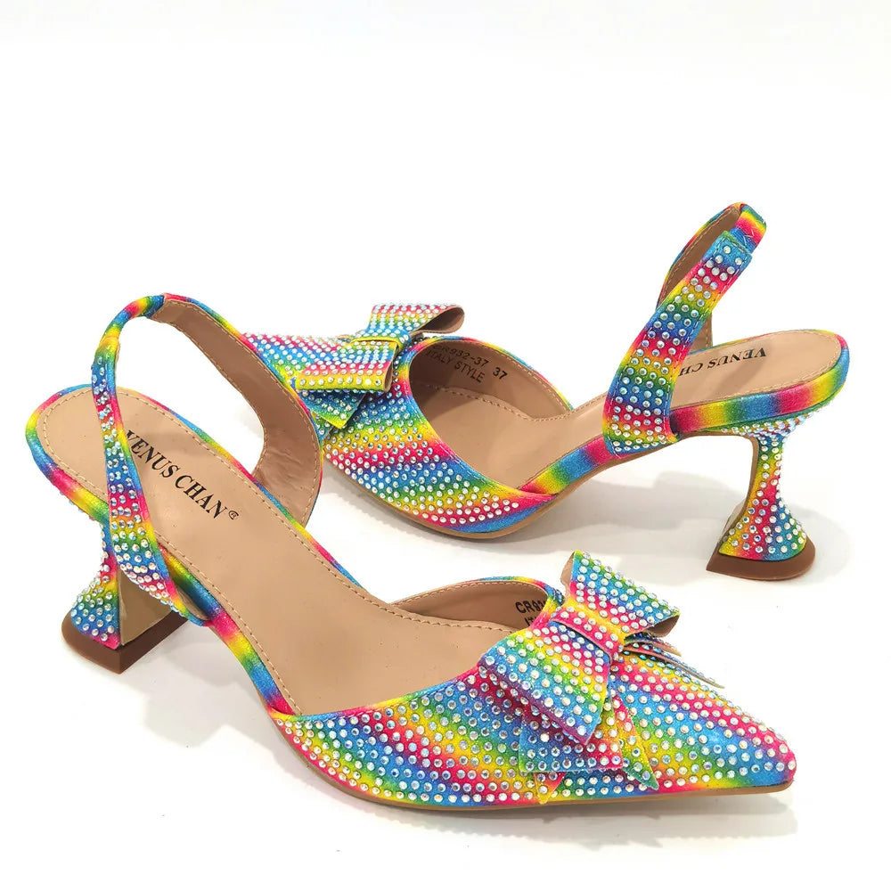 2022 Fashion Womens Dress Shoes Open Toe Ladies Sandals with Heels Latest African Women Wedding Shoes Decorated with Rhinestone