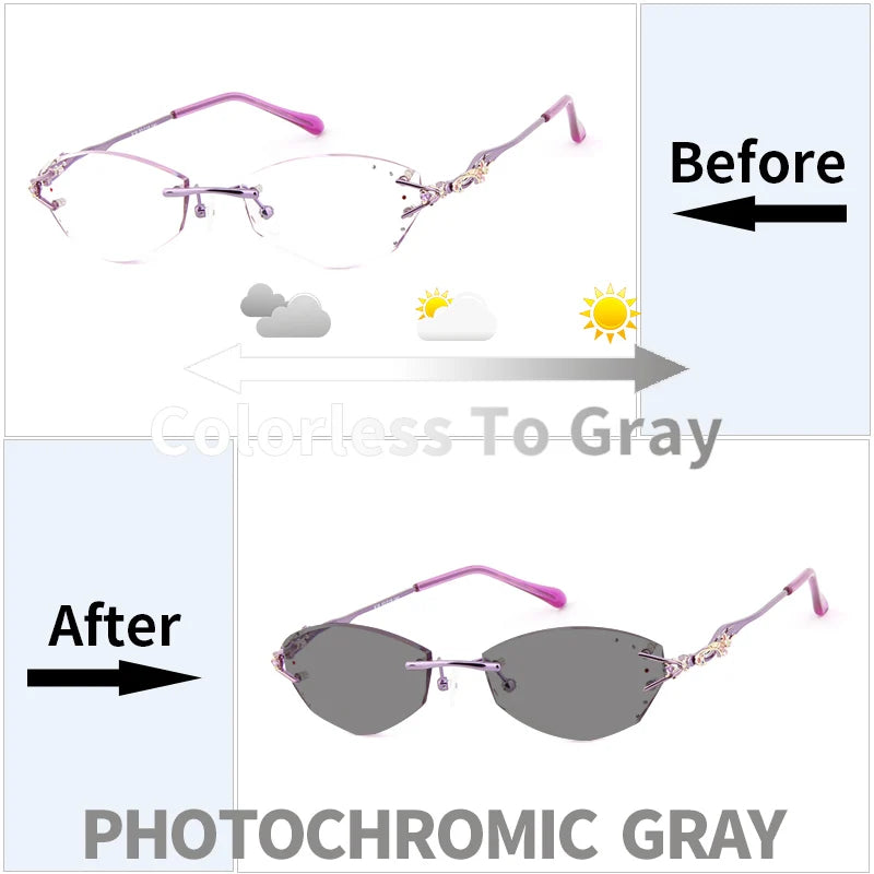 Luxury Rimless Reading Glasses Titanium Women Readers Eyeglasses Diopter Frameless Diamond Cutting Ti Presbyopic Hyperopia