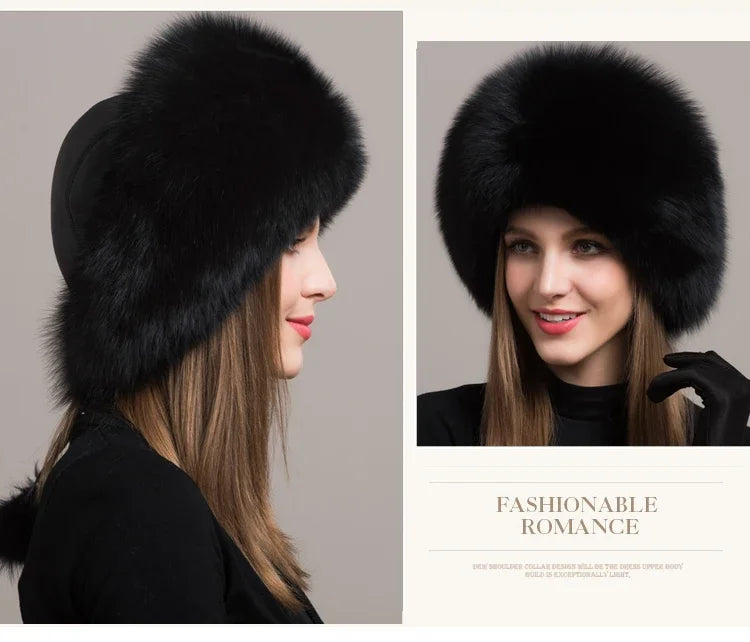 Hot Sale 100% natural Fox Fur Hat Women Cap Thick Fur Cap Winter Warm Hat Female Fashion For Women Hat With Earmuffs Hat