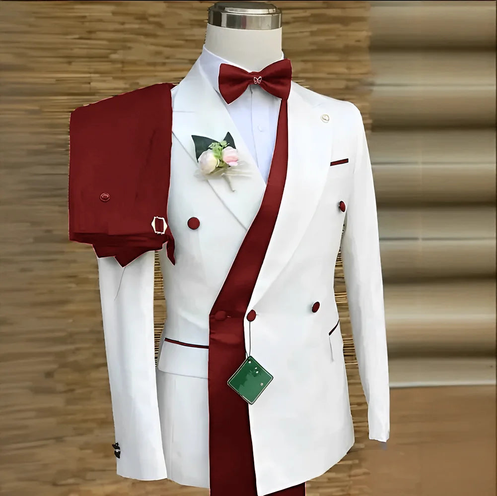 Double Breasted Formal Suits for Men Business Prom Blazer with Pants Wedding Groom Tuxedo Male Suits Custom 2 Pieces Suit Jacket