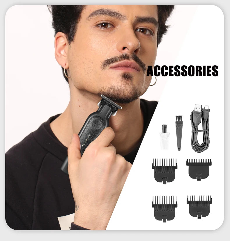 VGR V-197&995 high-end hair clipper two-piece set, metal leather body, electric push shear, LED digital display, oil head carvin