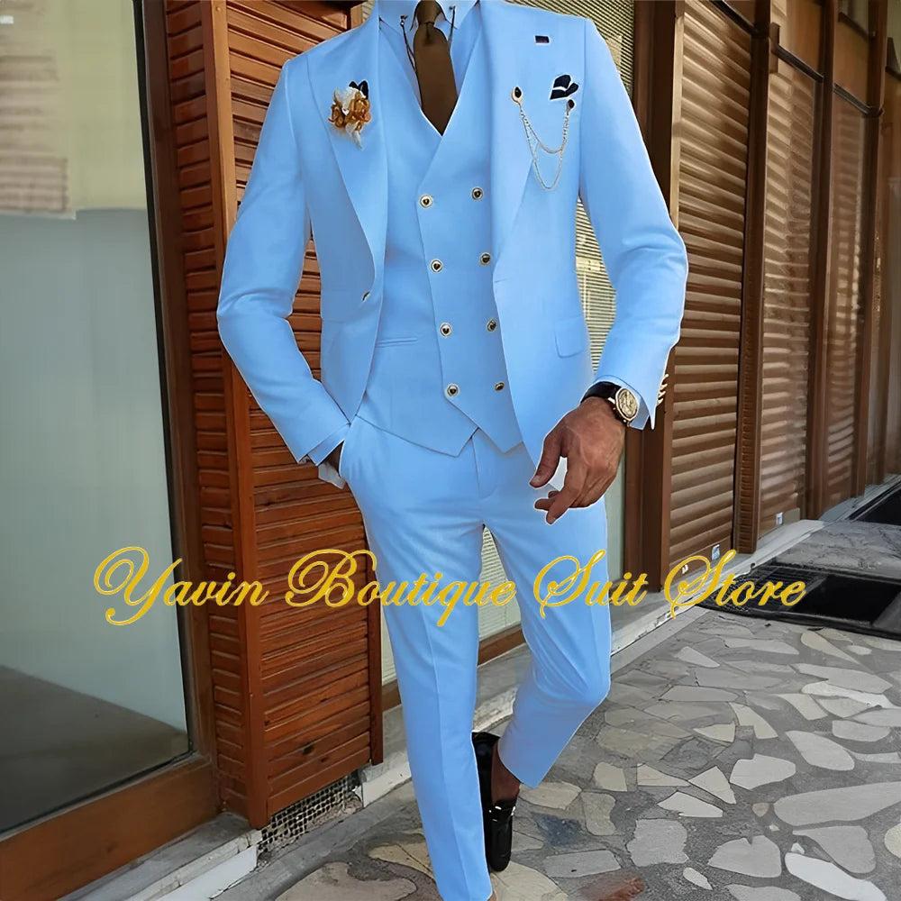 Men's Suit 3-piece Formal Blazer Pants Vest Wedding Groom Tuxedo Customized Elegant Men's Suits