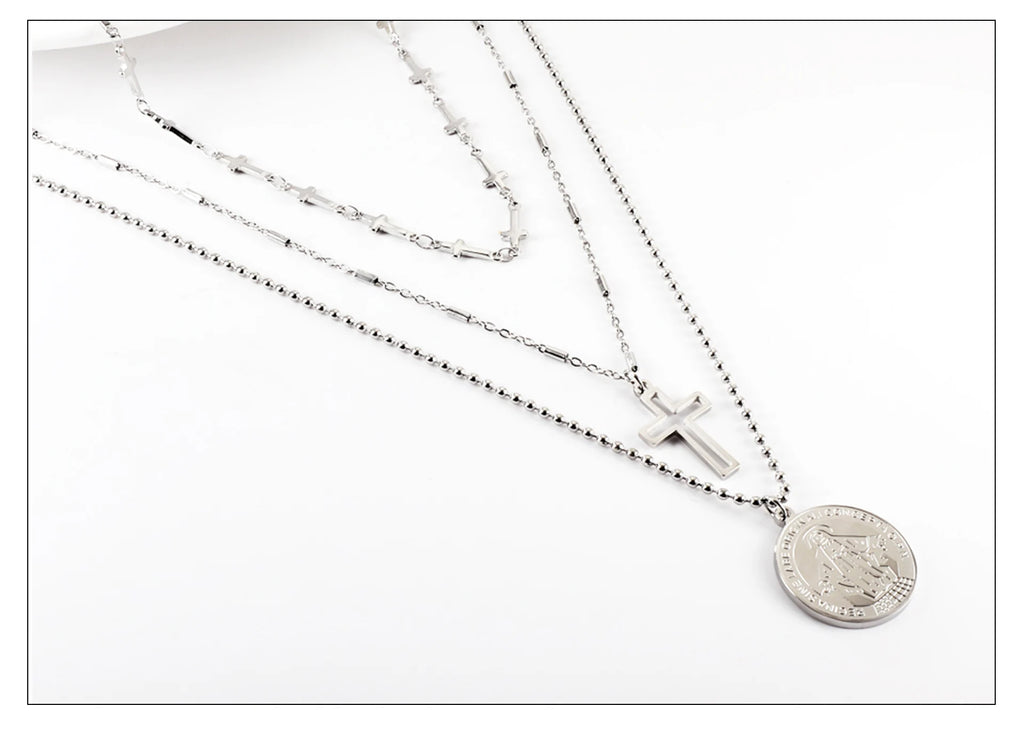 Classic Cross Pendant Necklaces For Women Girls Fashion Gold Plated Stainless Steel O Chain Collares Para Mujer Jewelry Gifts