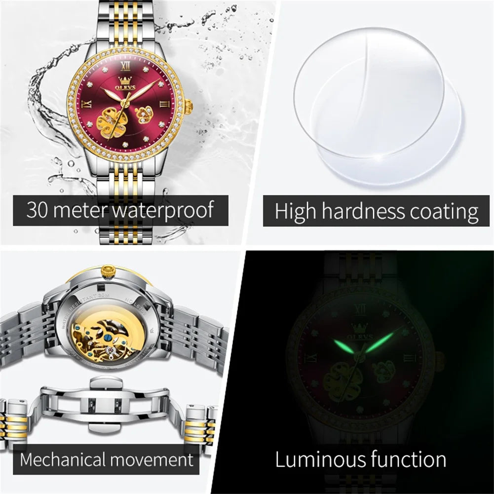 OLEVS 6706 Mechanical Watch for Women Luxury Waterproof Fashion Elegant Diamond  Automatic Ladies Watches