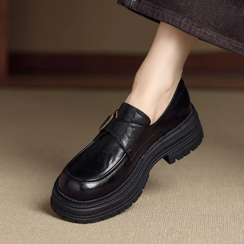 2026 New Women's Loafers Thick-soled, non-slip, buckle-up women shoes Round-toe formal dress shoes for spring and autumn female