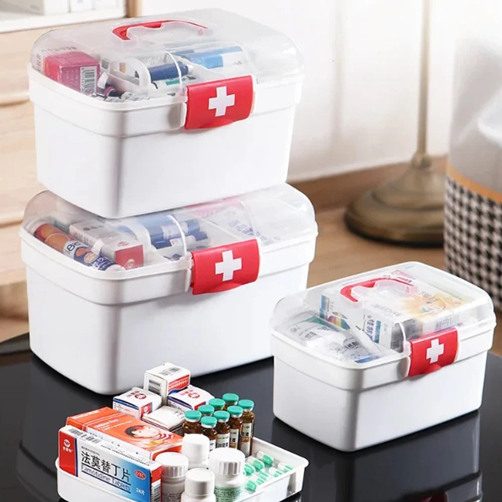 1PCS 2-Tier Medicine Organizer - Portable Medicine Cabinet with Handle, Empty First Aid Kit for Home
