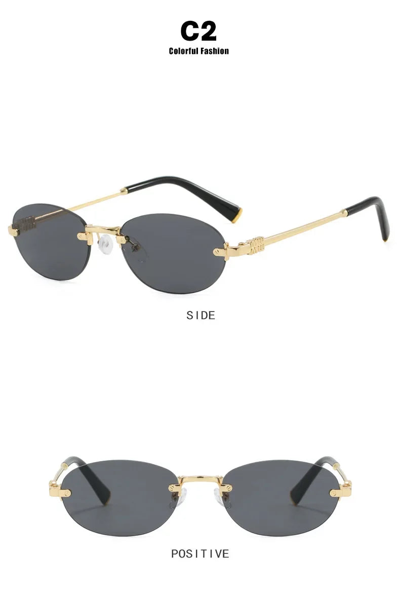 New Fashionable Oval Frameless Sunglasses UV400 UV Protection Glasses Fashionable Street Style Outdoor Driving Travel Sunglasses