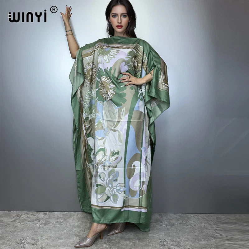 Printed Dresses For Women 2025 Fashion Design Loose Dress Batwing Maxi Long Femme Vestidos Summer Autumn Party Elegant Dress