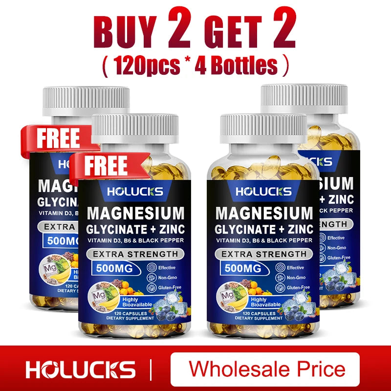 Magnesium Glycinate & Zinc 500mg - Chelated Supplement  - with Vitamin D3 & B6 - Support for Sleep, Muscle & Heart Health