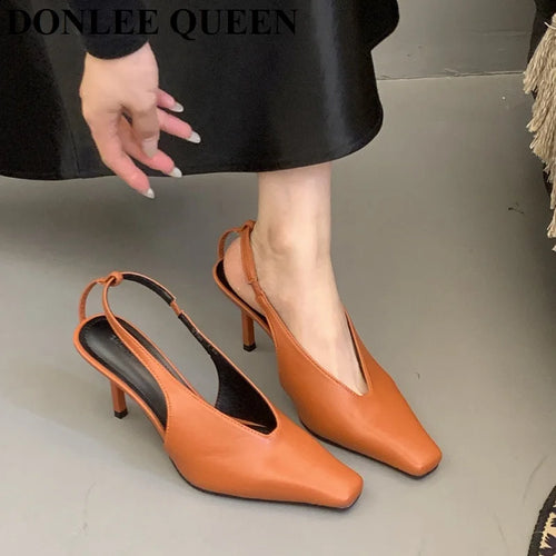 2026 New Spring Women Sandals Fashion Thin High Heels Pumps Square Toe Shallow Women's Shoes For Party Dress Mules Zapatos Mujer