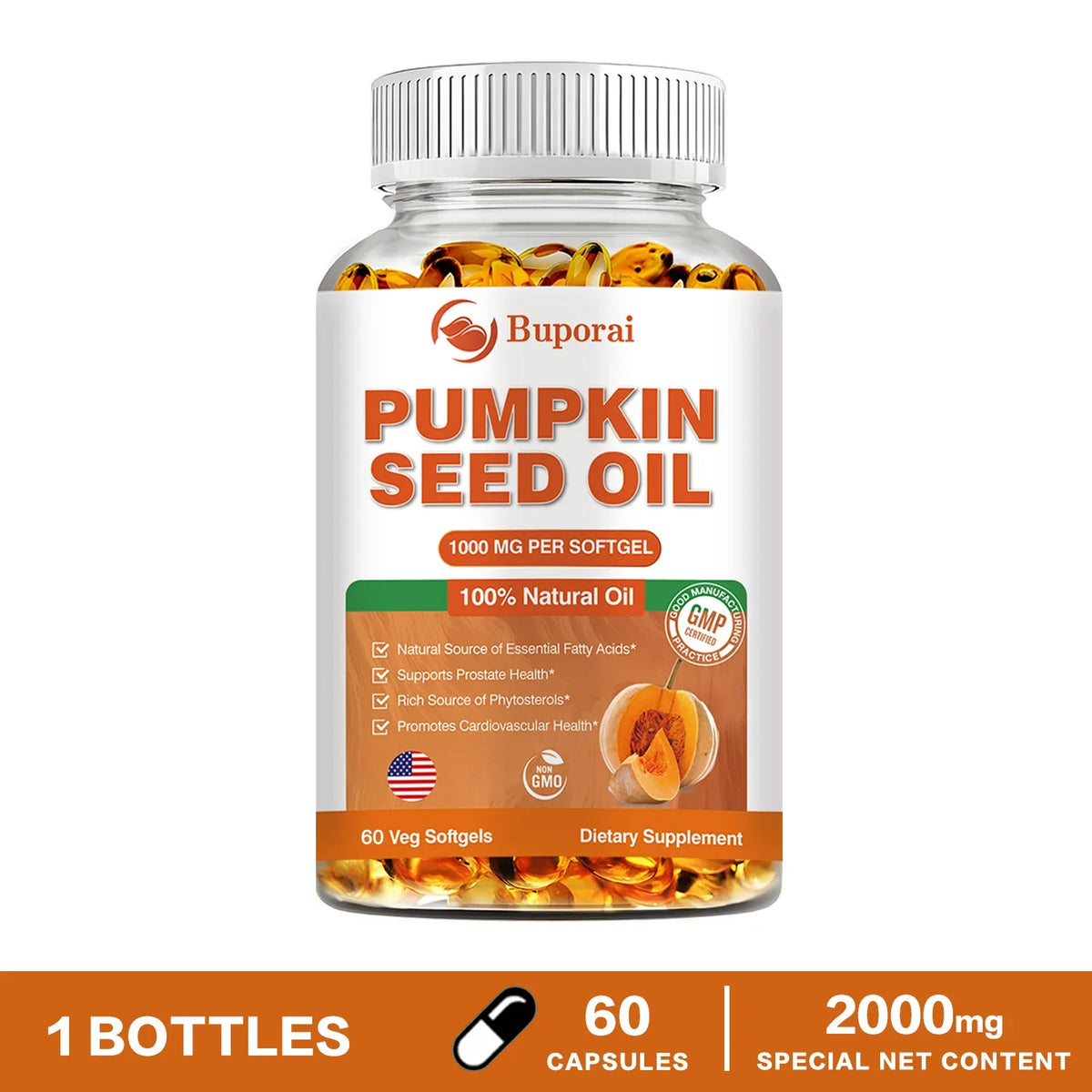Pumpkin Seed Oil - Promotes Hair Growth, Urinary Tract and Prostate Health, Cardiovascular Support