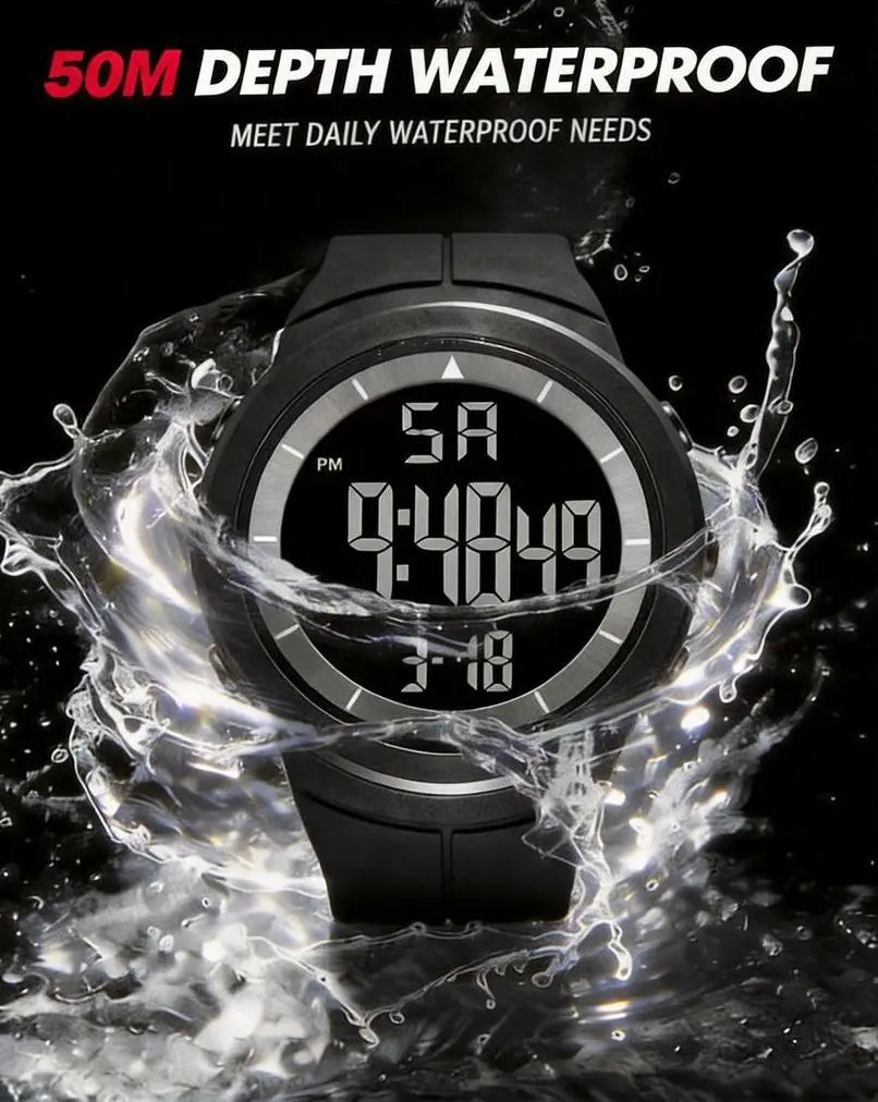 Digital Watches for Men Black Waterproof Tactical Wristwatch Big Dial Waterproof Electronic Led Military Clocks Alarm Stopwatch