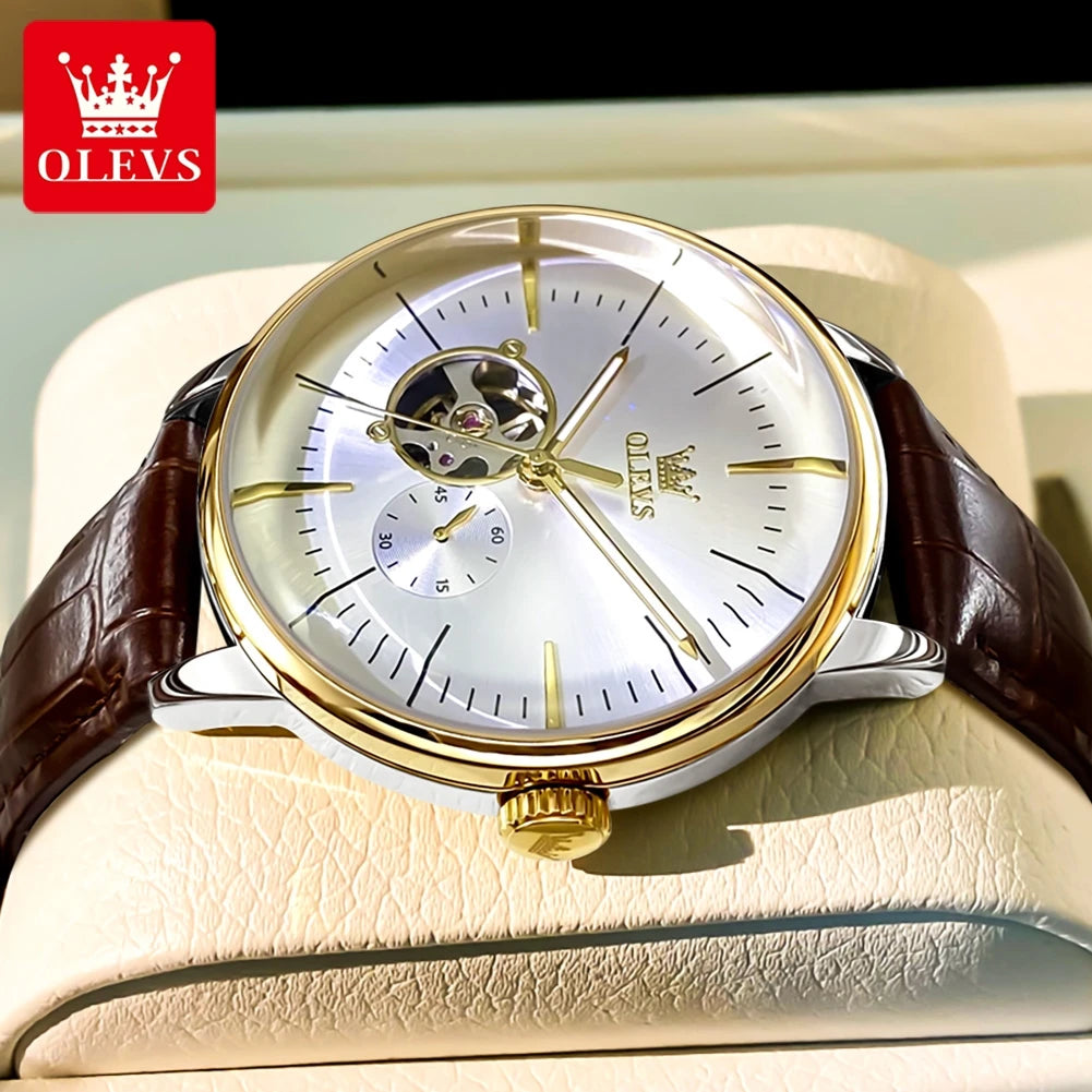 OLEVS 6708 Mechanical Watch for Men Fashion Arched Glass Automatic Men's Watches Hollow Simple Luxury Brand Original Man Watch