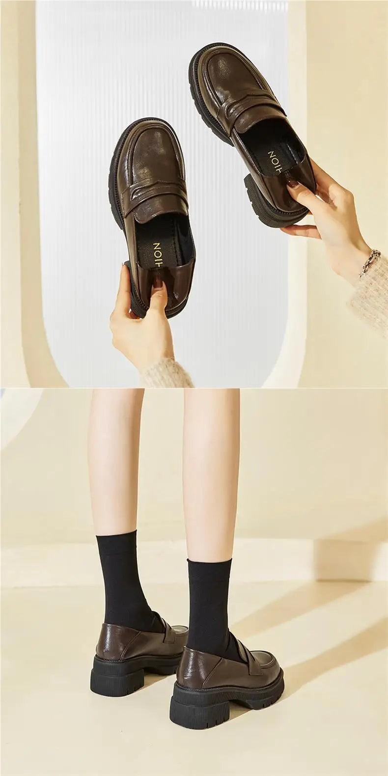 Leather shoes for women 2025 new style spring and autumn thick soled loafers British style retro single shoes for women