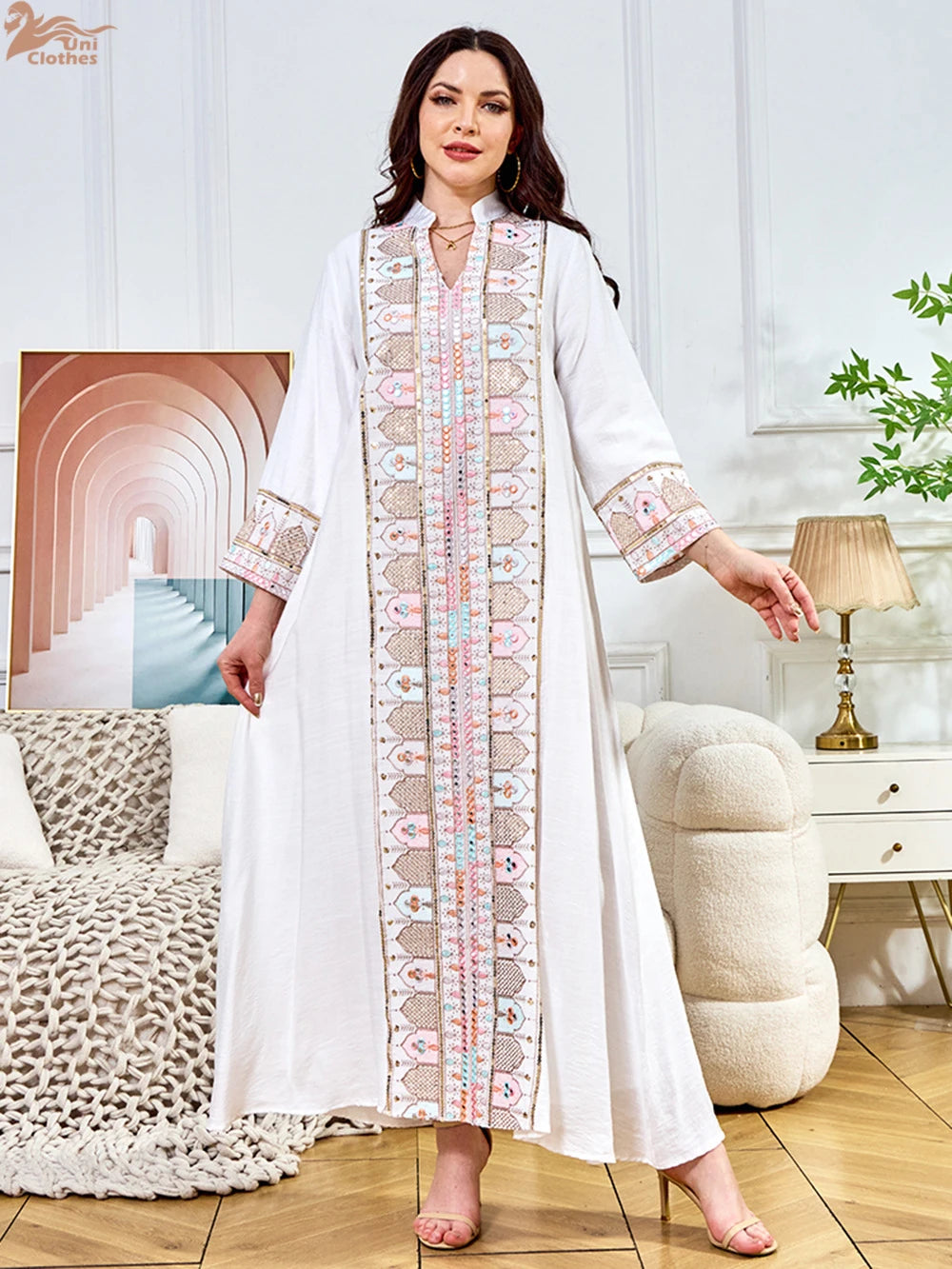 2025 Muslim Women Long Sleeve Kaftan Arabic Sequins Embroidered Party Evening Long Abaya Muslim Fashion Dresses Abaya Dubai