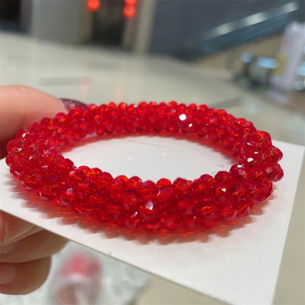 Crystal Beads Hair Ties for Women Vintage Ponytail Scrunchies Elastic Hair Bands Glass Beaded Rubber Hair Rope Accessories