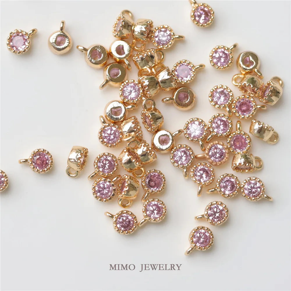 Color copper plated gold custom color mini round single zircon pendant DIY handcrafted accessories