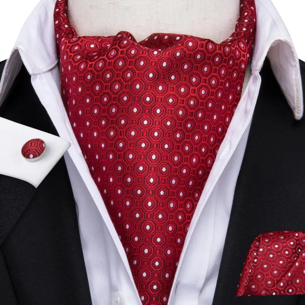 Hi-Tie Mens Ascot Black Pink Blue Red Gold Green Purple White Cravat Tie Hanky Cufflinks for Male Wedding Business Prom