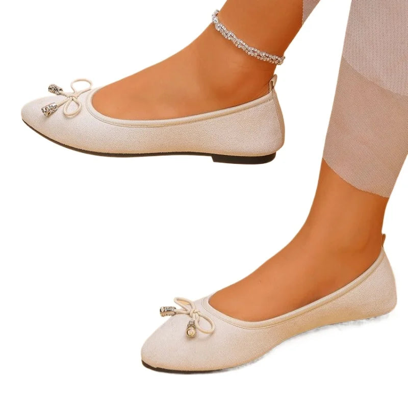 Women's Elegant Pointed Toe Ballet Flats with Bowknot Decor Slip-On Dress Shoes for Office Wedding Party Daily Casual Footwear