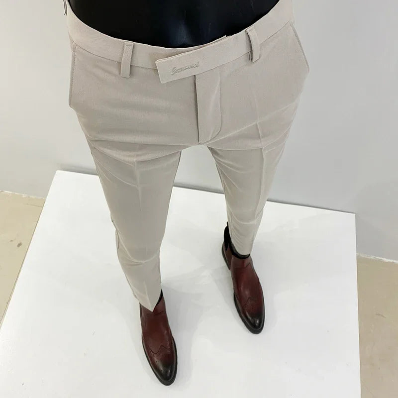 Men Suit Pants Formal Trousers Pantalone Hombre Stretch Slim Solid Color Casual Dress Full Length Pants Fashion New Men Clothing