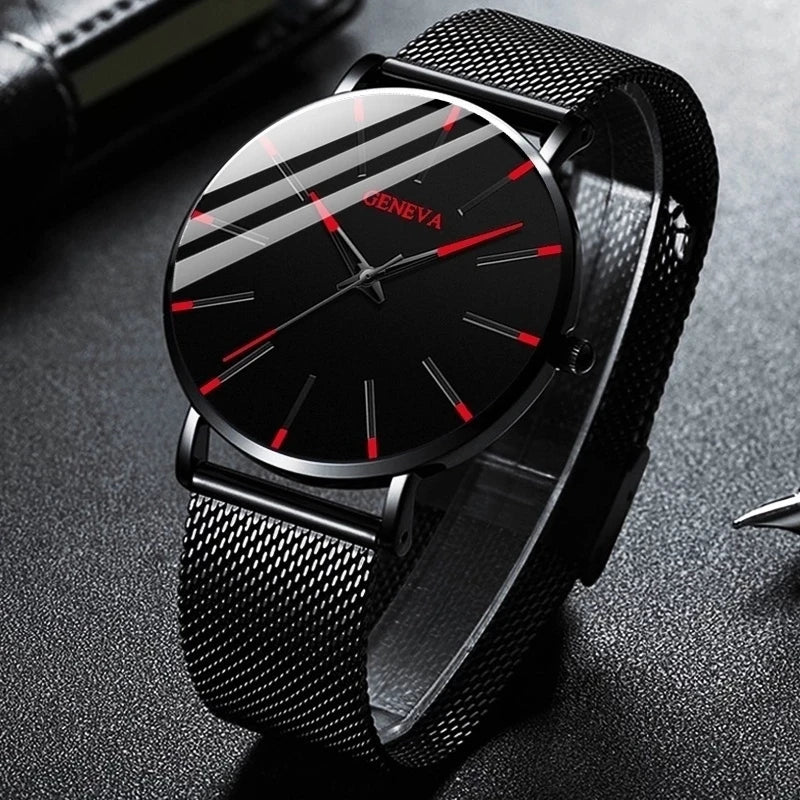 Fashion Men Business Watches Simple Ultra Thin Mesh Belt Male's Analog Quartz Wristwatch Reloj Hombre