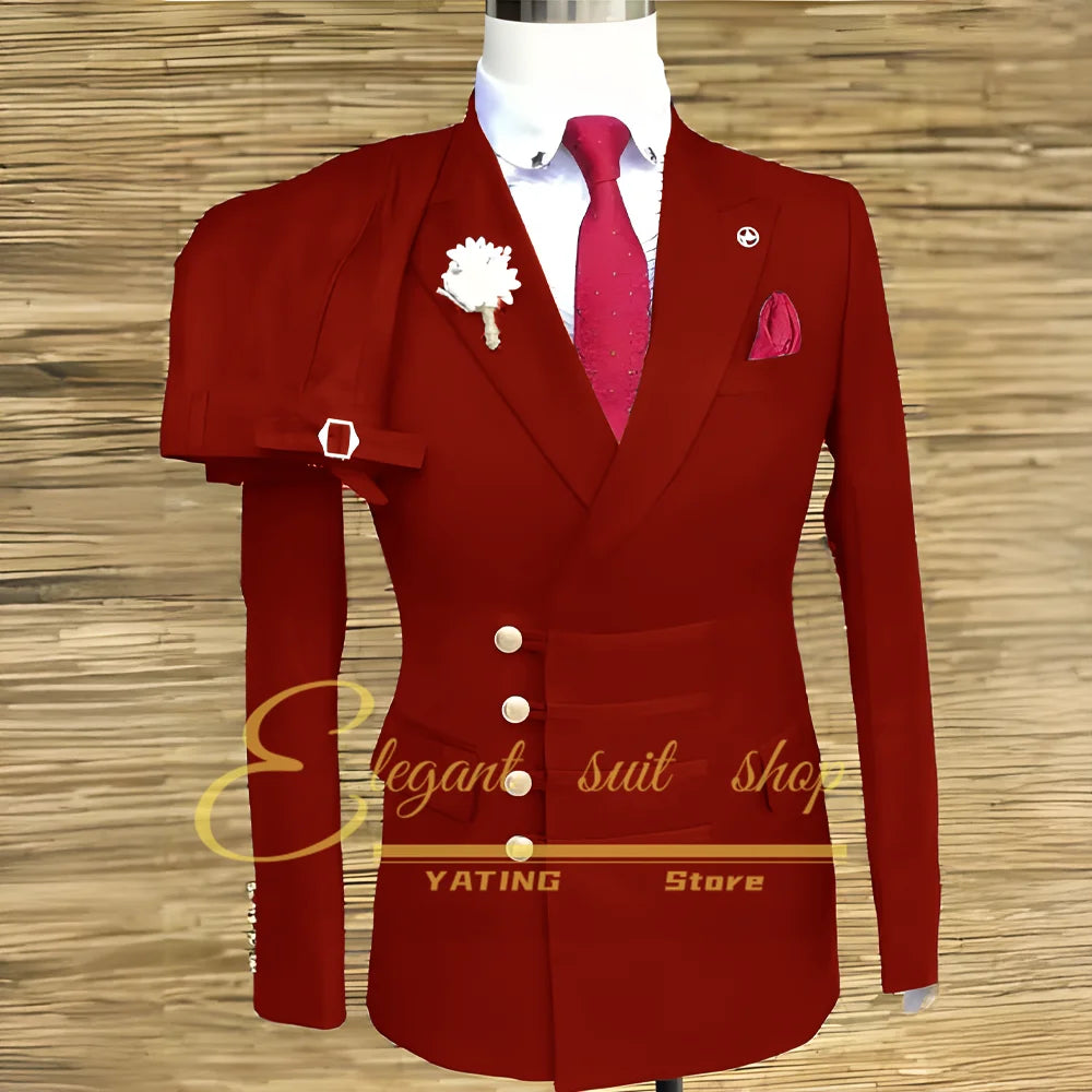 Formal Wedding Men Suits 2 Piece Jacket Pants Sets Double Breasted Male Clothing Costume