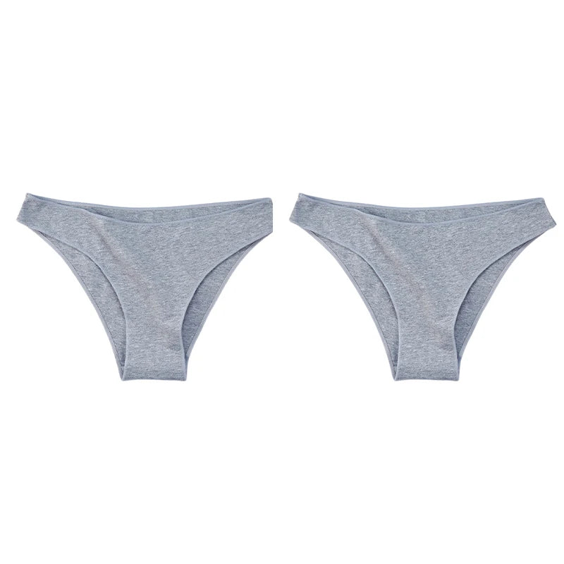 2Pcs Women Cotton Panties Comfortable Underwear Solid Low Waist Briefs Female Underpants Elasticity Breathable Lingerie M-XL
