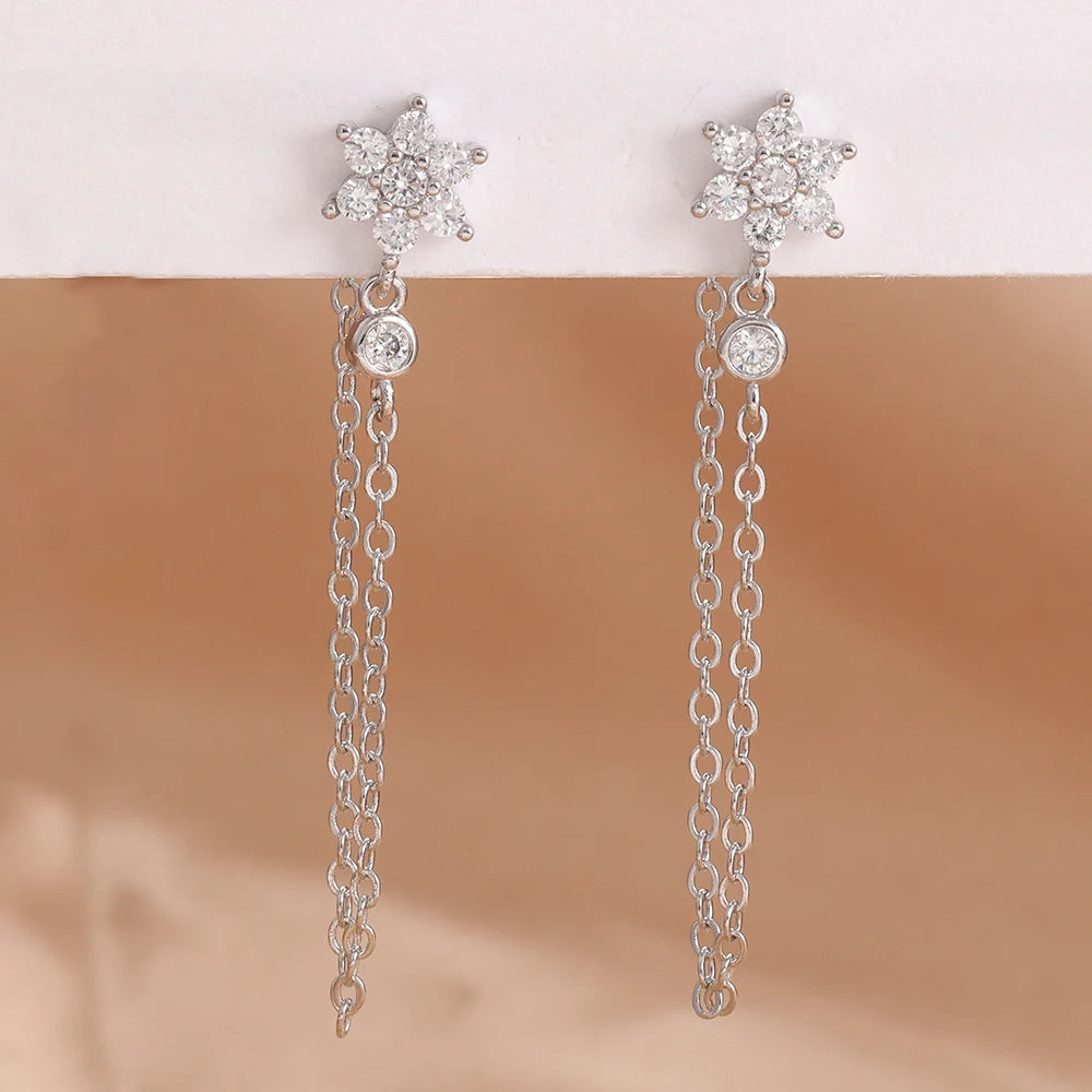 Luxury Stainless Steel Star Dangle Earrings For Women Sparkling Zircons Geometric Ear Piercing Earring Fashion Jewelry aretes