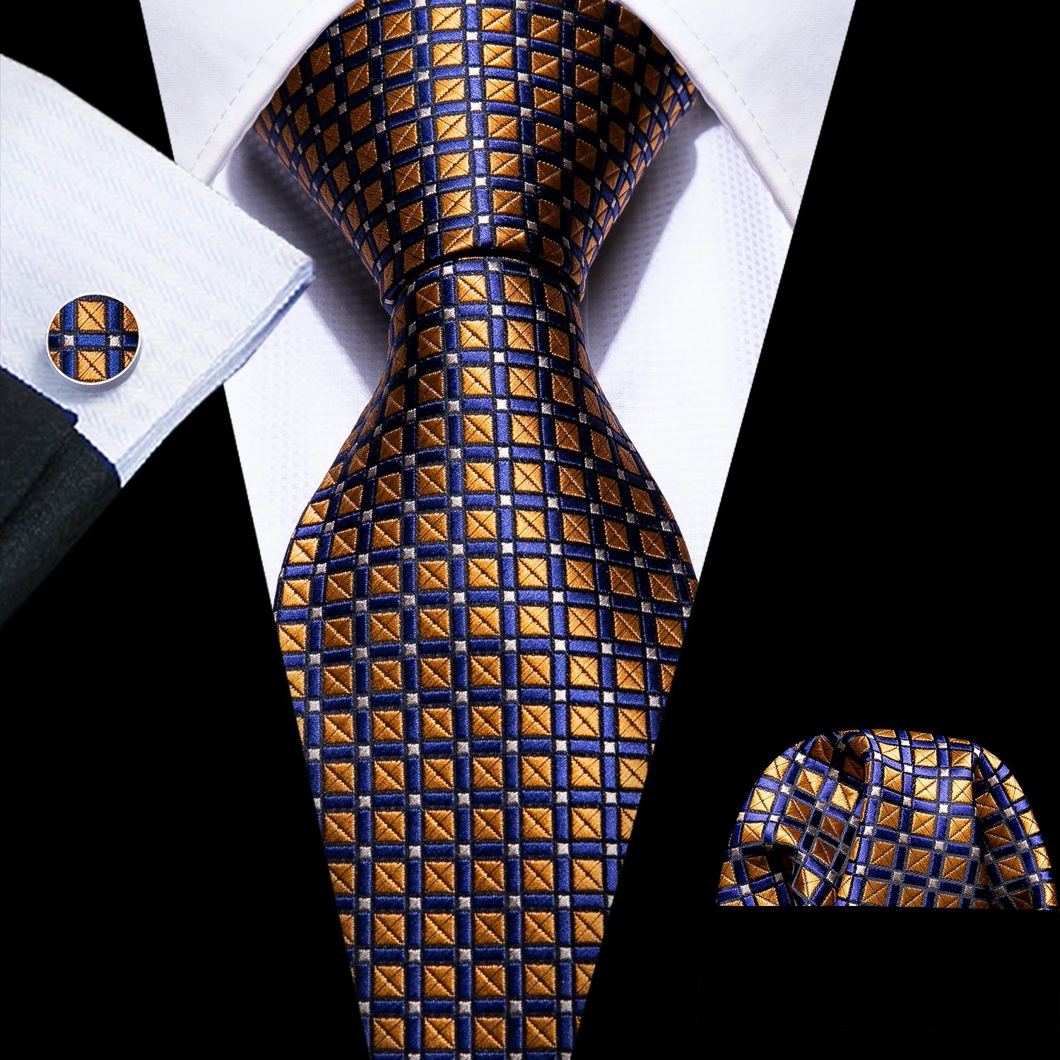 Male Luxury Neck Tie For Men Business Red Striped Tie Hanky Cufflinks Set Neckwear Wedding Party Casual