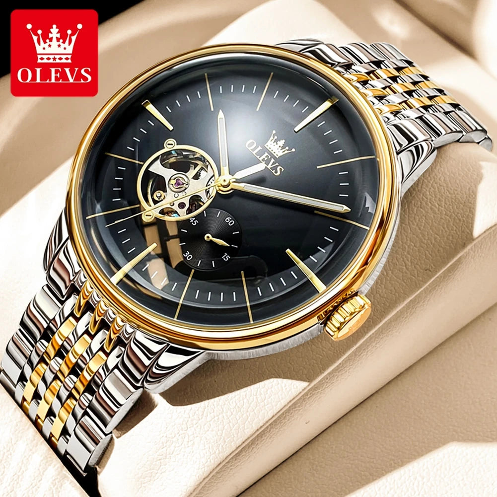 OLEVS 6708 Mechanical Watch for Men Fashion Arched Glass Automatic Men's Watches Hollow Simple Luxury Brand Original Man Watch