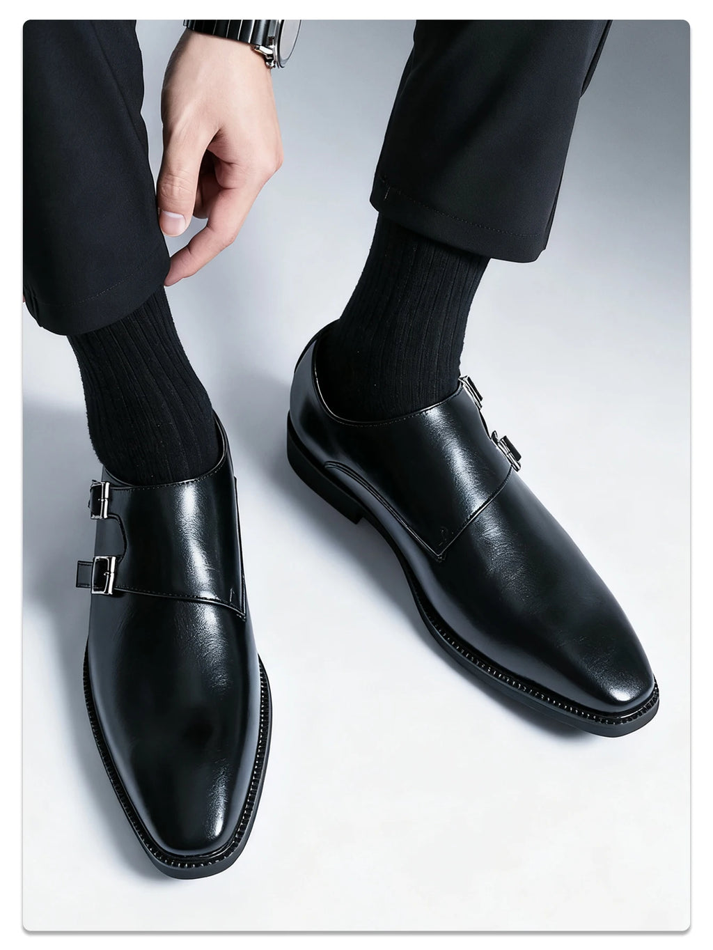 Classic Retro Dress Men's Monk Leather Shoes With Pointed Toe Buckle Business Office Wedding Comfortable Men's Oxfords Shoes