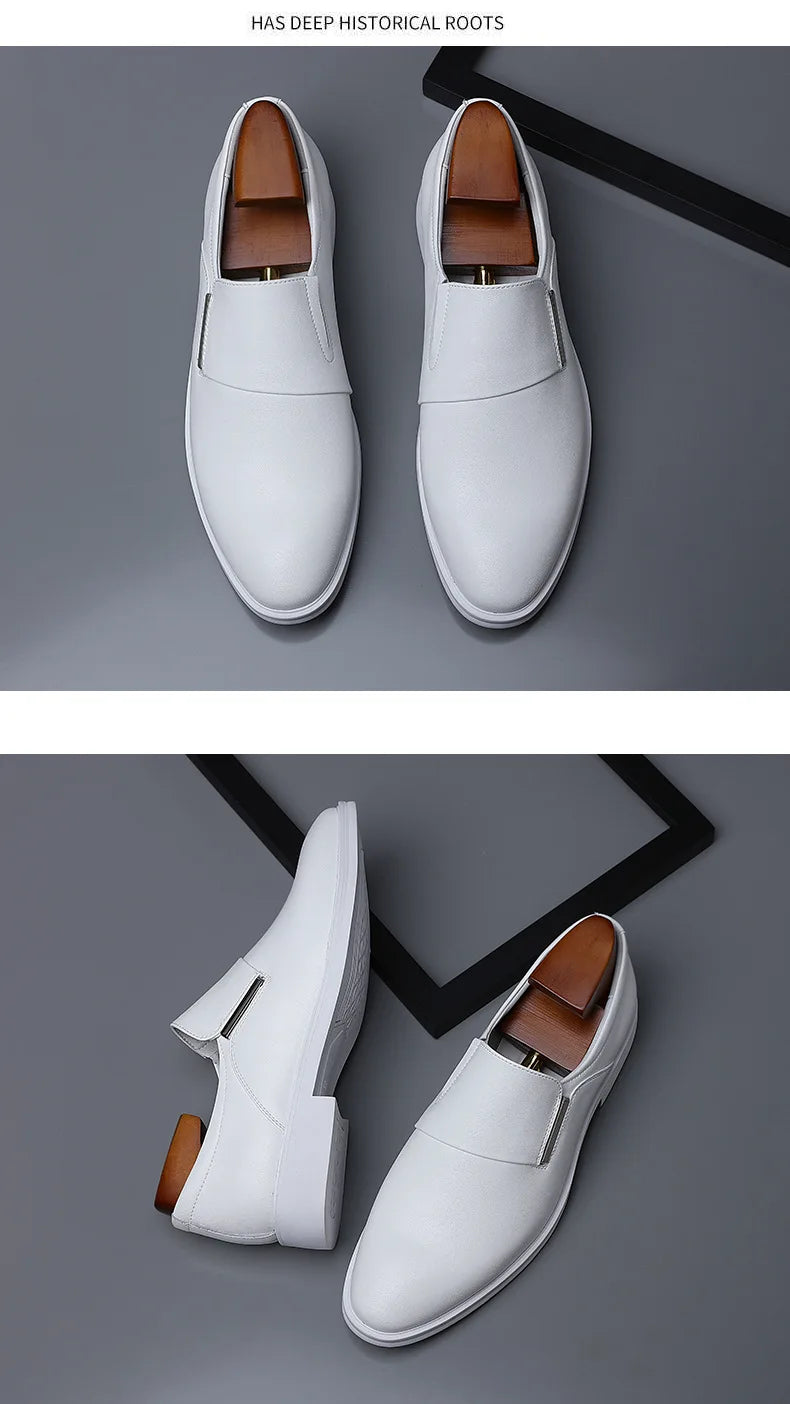 2025 New Men's Elevating Dress Shoes British Style Pointed-Toe Cowhide Leather Soft White Oxfords Formal Business Footwear