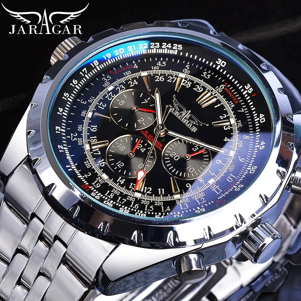 JARAGAR Sports Mens Watches Top Brand Luxury Automatic Mechanical Watch for Men Casual Leather Steel Strap Military Wristwatches