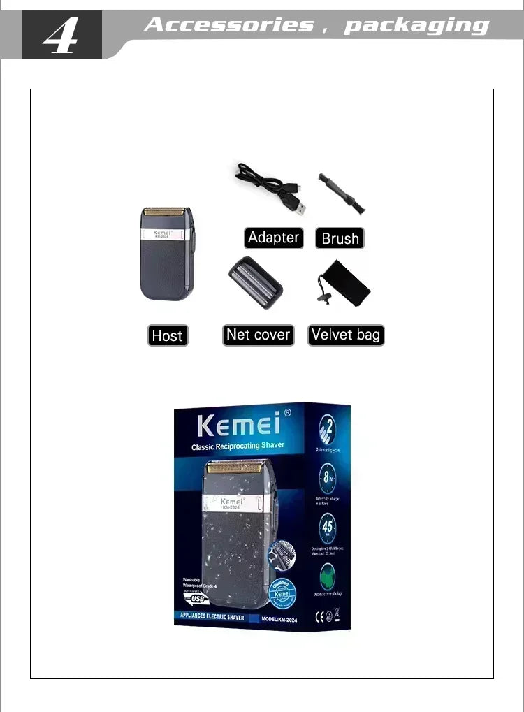 Kemei Hair Clippers Beard Clipper Rechargeable Men's Shaver Electric Hair Trimmer Kit Men KM-2628 KM-678 KM-2024 Hair Clipper