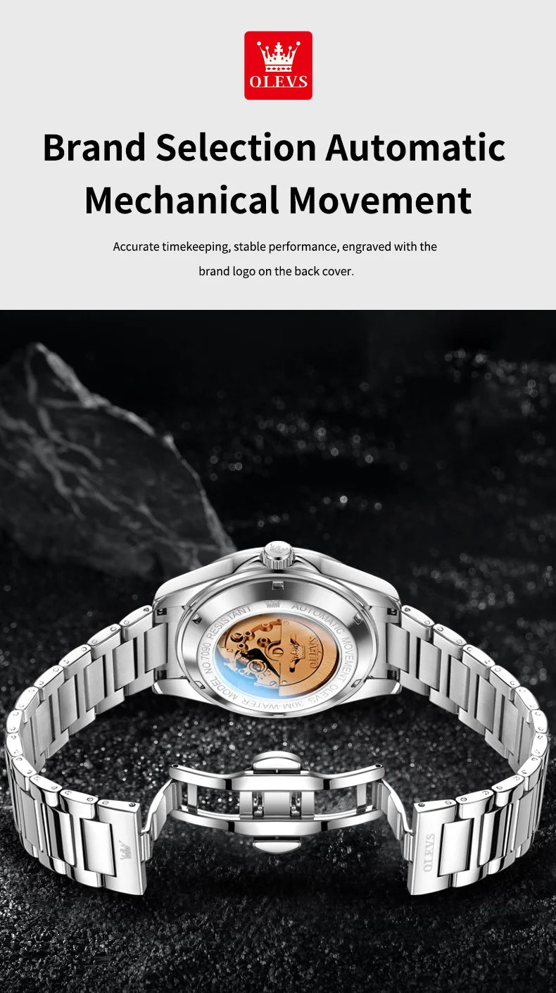 OLEVS Watches Man 7090 Luxury Original Automatic Mechanical Watch Waterproof Large Dial Week Date Watches For Man Gifts New