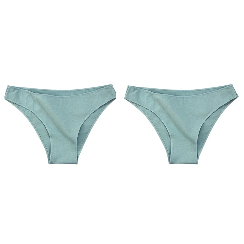 2Pcs Women Cotton Panties Comfortable Underwear Solid Low Waist Briefs Female Underpants Elasticity Breathable Lingerie M-XL