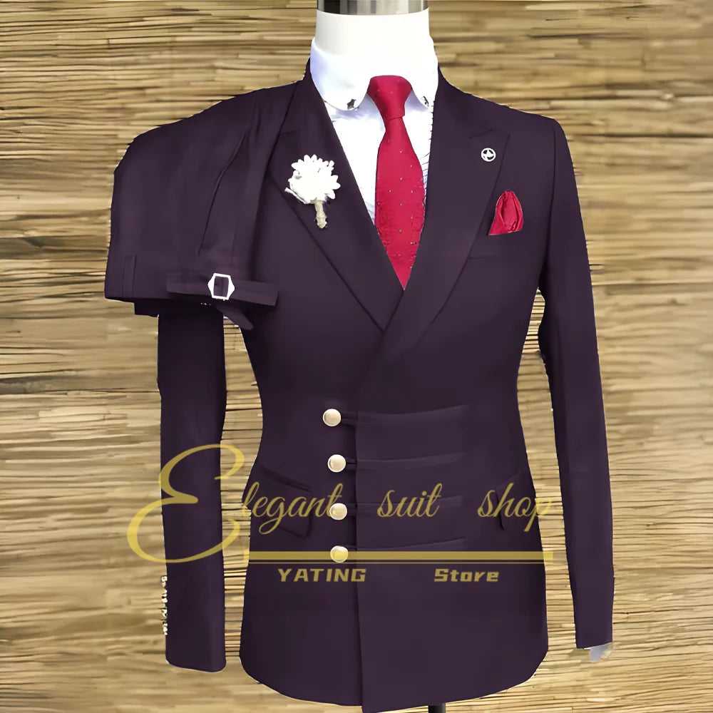 Formal Wedding Men Suits 2 Piece Jacket Pants Sets Double Breasted Male Clothing Costume