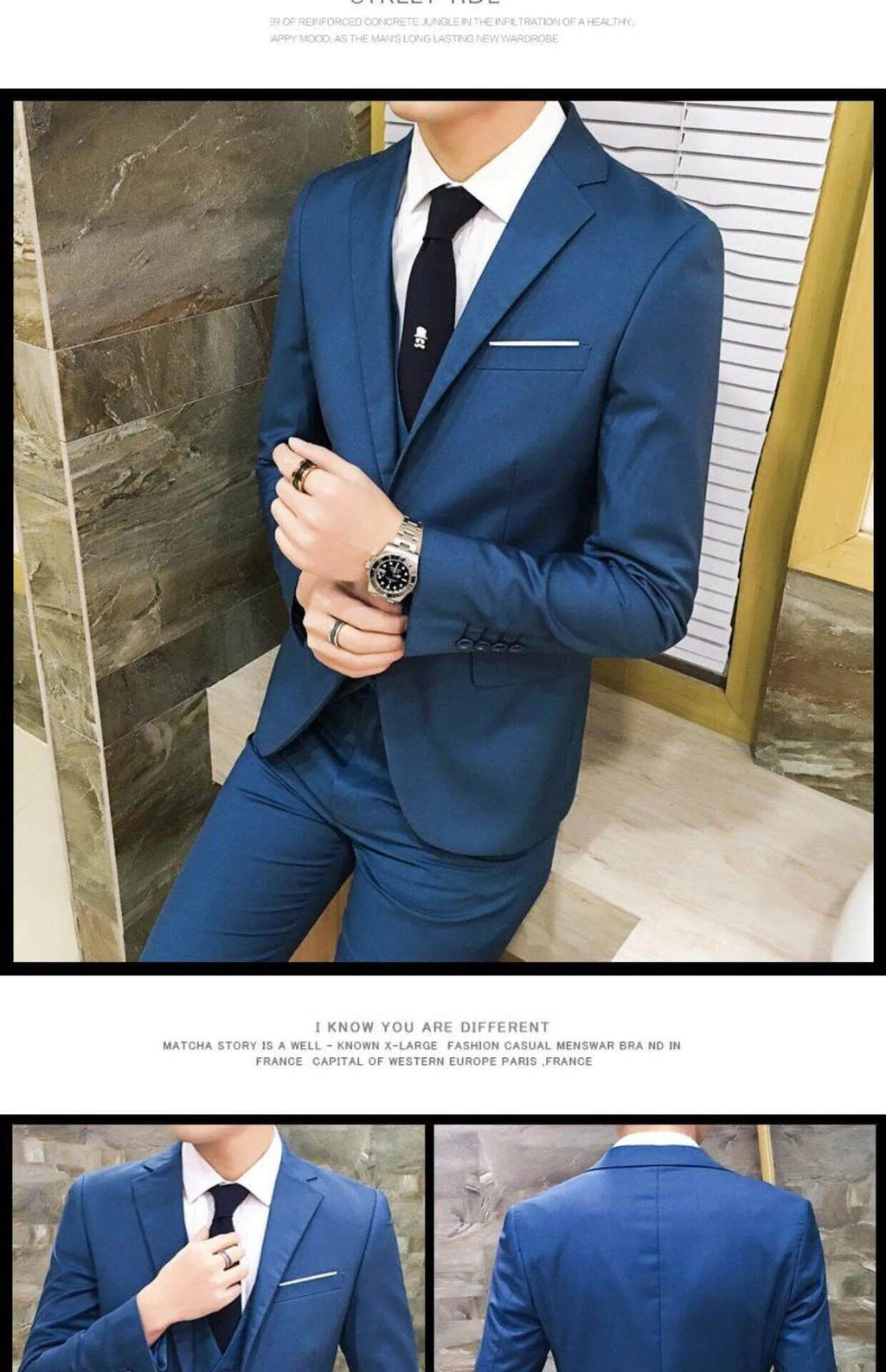 Men's Three-Piece Suit Set Business Formal Tailored Wedding Groomsmen Dress Spring Fashion Urban Polyester Blend Standard Fit
