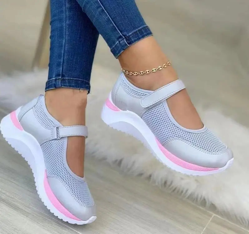 Women Shoes Thick Sole Single Shoes Round Toe Knitted Female Sneakers Walking Grid Casual Shoe Plus Size Women Vulcanized Shoes