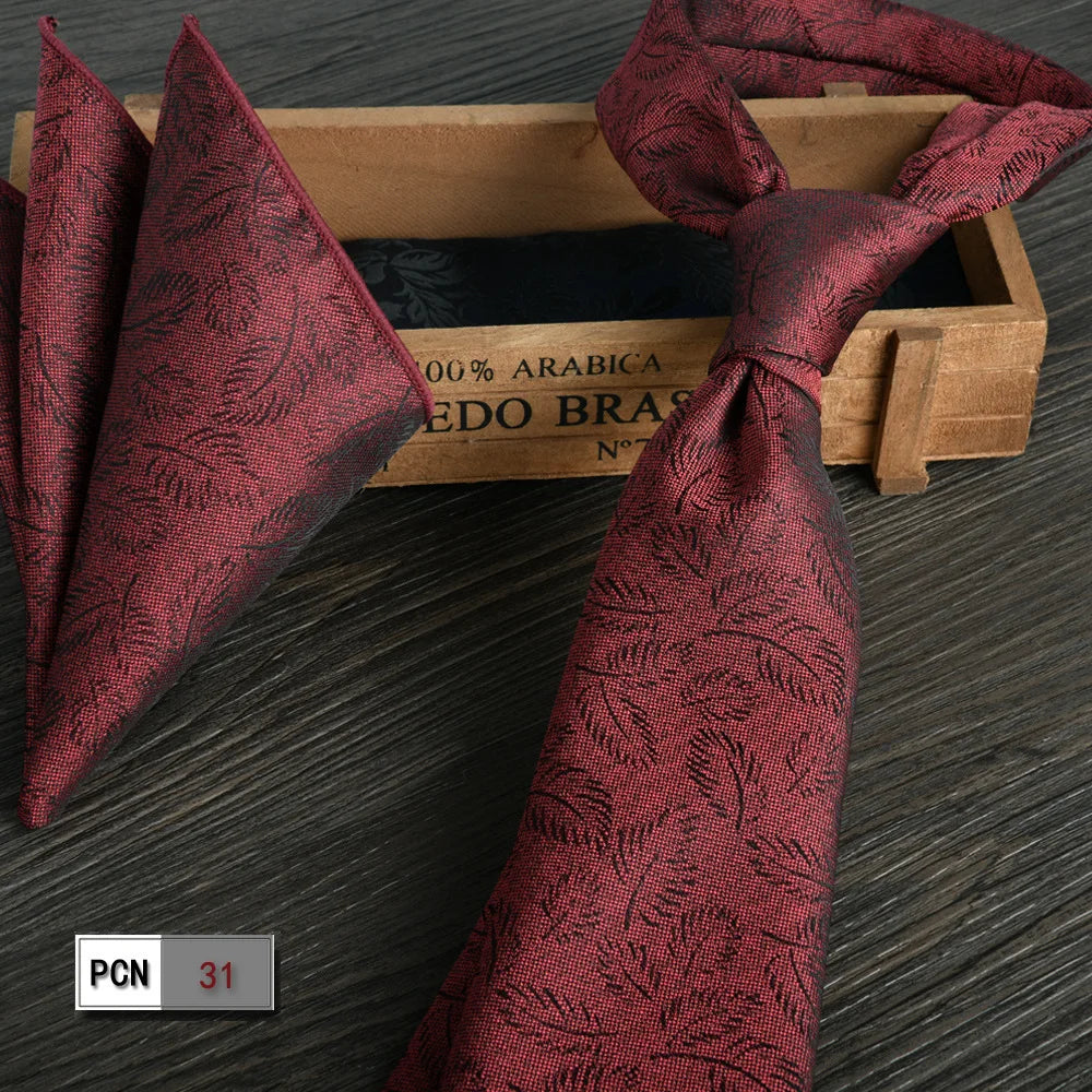 man tie set swine red 8cm Men's Formal tie and pocket square set 2-Piece Business Wedding burgundy ties for men and neckties man