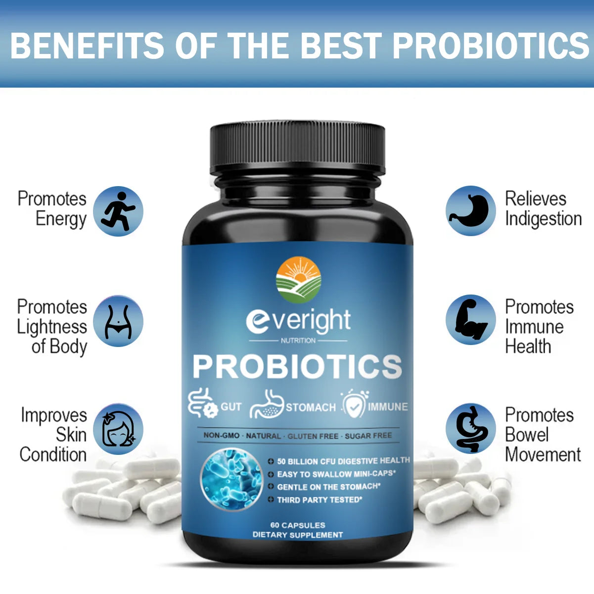 50 Billion CFU Probiotics - Daily Supplement for Digestive, Women's & Gut Health, Gas & Bloating Relief