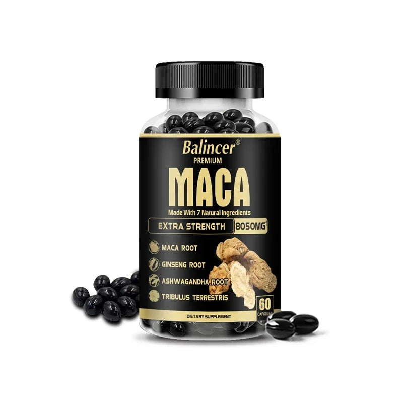 20X Natural Concentrated Extracts Black + Red + Yellow Maca Root, Korean Ginseng, Ashwagandha, Maca Root Capsules 8050 Mg