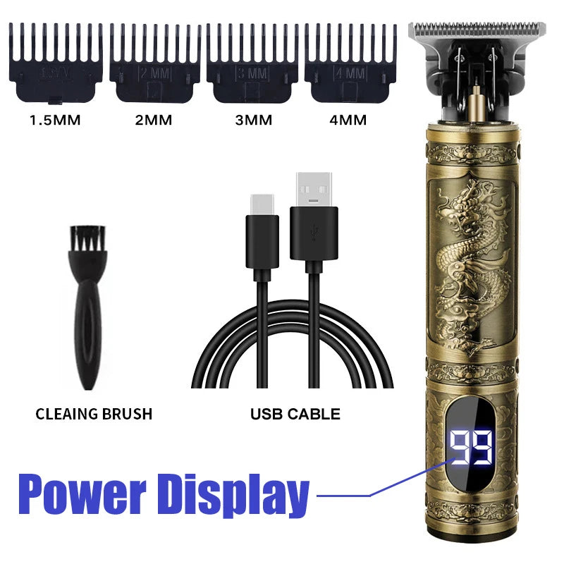 T9 Vintage Hair Clipper Professional Electric Rechargeable Barber Trimmer Cordless Trimmer Type-c Zero Gapped Cutting Barber