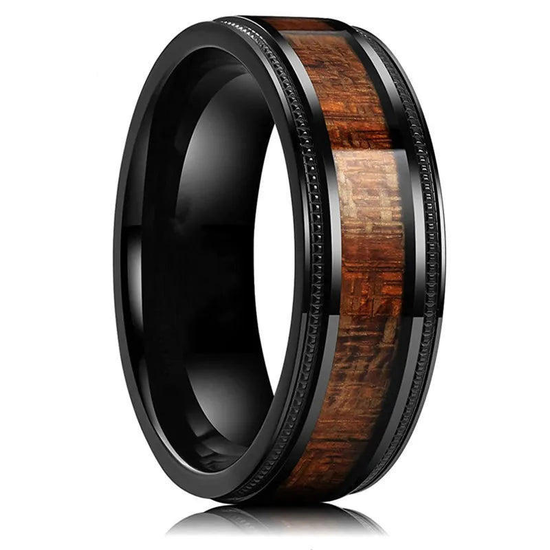 8mm Trendy Stainless Steel Rings For Men Jewelry Party Gift Fashion Black Carbon Fiber Golden Heart Rate Line Men Rings